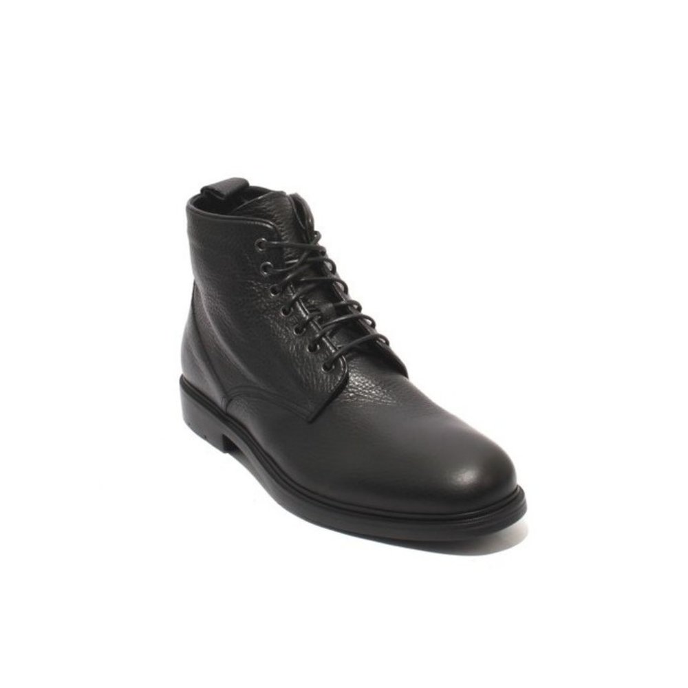 GoodMan 53352 Black Leather Shearling Fur Lace-Up Zip-Up Ankle Boots